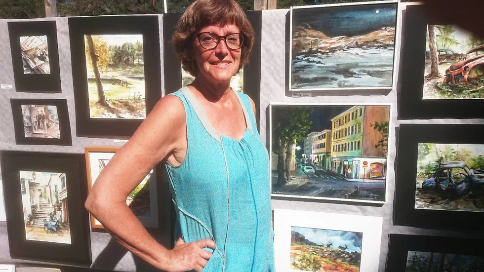 Eva-Marie Wallström målade akvarellkonst med skrotbilar som motiv.