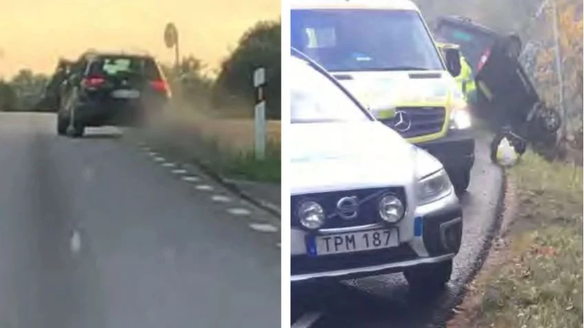 En 39-årig man har varit inblandad i flera trafikincidenter. Den 25 augusti i fjol var han, enligt åklagaren, påverkad av alkohol när han körde bil utanför Vadstena (bilden till vänster). Den 13 oktober 2018 körde 39-åringen av vägen och voltade (bilden till höger).