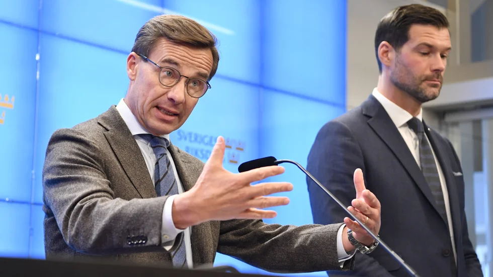 Moderaternas partiledare Ulf Kristersson och Johan Forssell, rättspolitisk talesperson för Moderaterna. Arkivbild