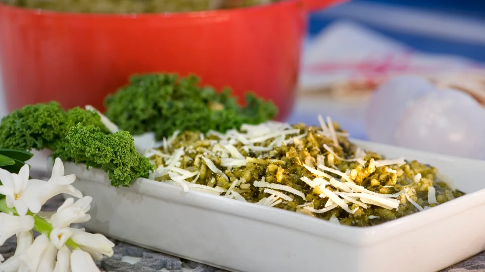 Vegetarisk julmat i form av grönkålsrisotto. Enligt insändarskribenten ger ett växtbaserat julfirande hopp om en ljus framtid. (Arkivbild)