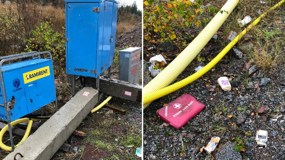 Robin Alm möttes av nedskräpning och ett trasigt elskåp när han kom till jobbet under tisdagen. 