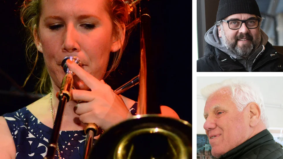 Lisa Bodelius från Motala ingår i gruppen Fröken Elvis vars konsert livestreamas på bland andra Motala och Vadstena Teaterförenings webbsidor. Överst till höger Glenn Qvarfordth, ordförande i Motala Teaterförening och nederst till höger Rune Lemon, ordförande i Vadstena Teaterförening. Pressbild och arkivbilder. Bilden är ett montage.