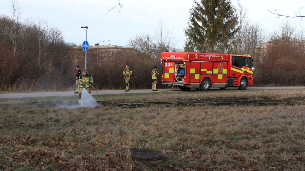 Räddningstjänsten kunde snabbt släcka en mindre gräsbrand under måndagen. Det lär inte bli den sista i vår. 