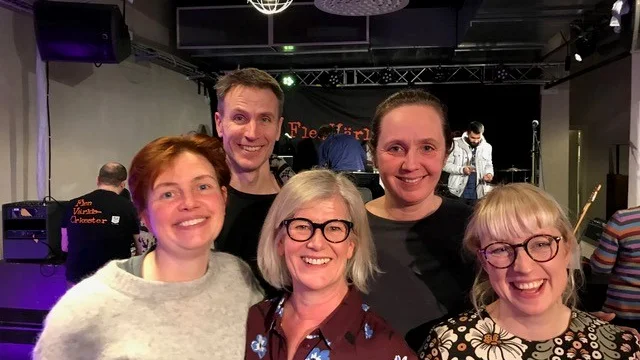 Den blivande styrelsen för jazzklubben. Övre raden från vänster: Carl Wellander, Catrin Carlsson, Malena Wellander, Marja Fiander och Linda Engström.