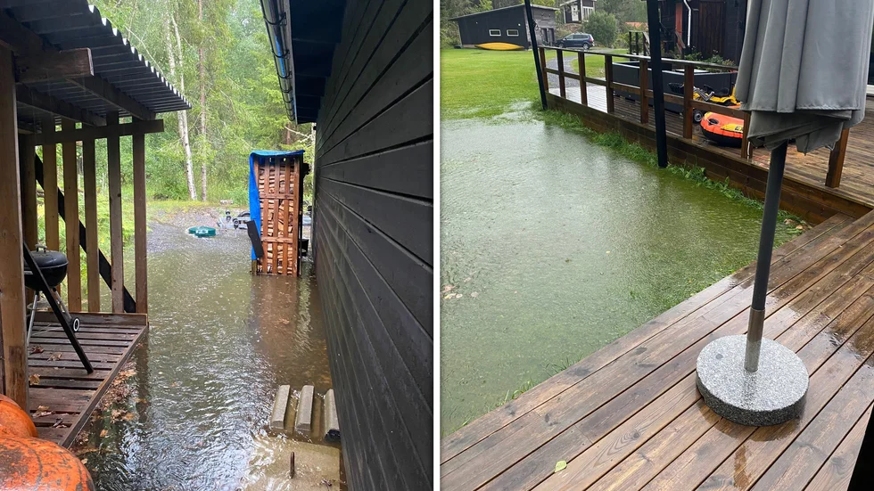 Översvämningar efter regnet i Öregrund.