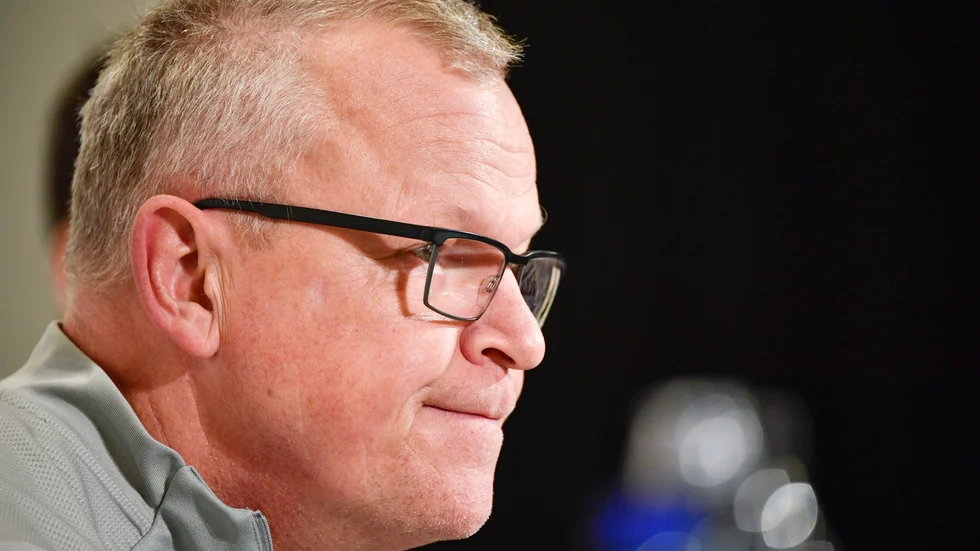 Förbundskapten Janne Andersson under herrlandslagets pressträff på Friends arena inför tisdagens VM-kvalmatch mot Grekland.