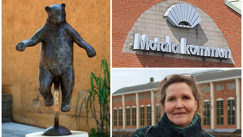 Den cyklande björnen av Eva Fornåå är ett av alla kommunens konstverk som ska hanteras i en stor inventering enligt Karin Westberg (C).