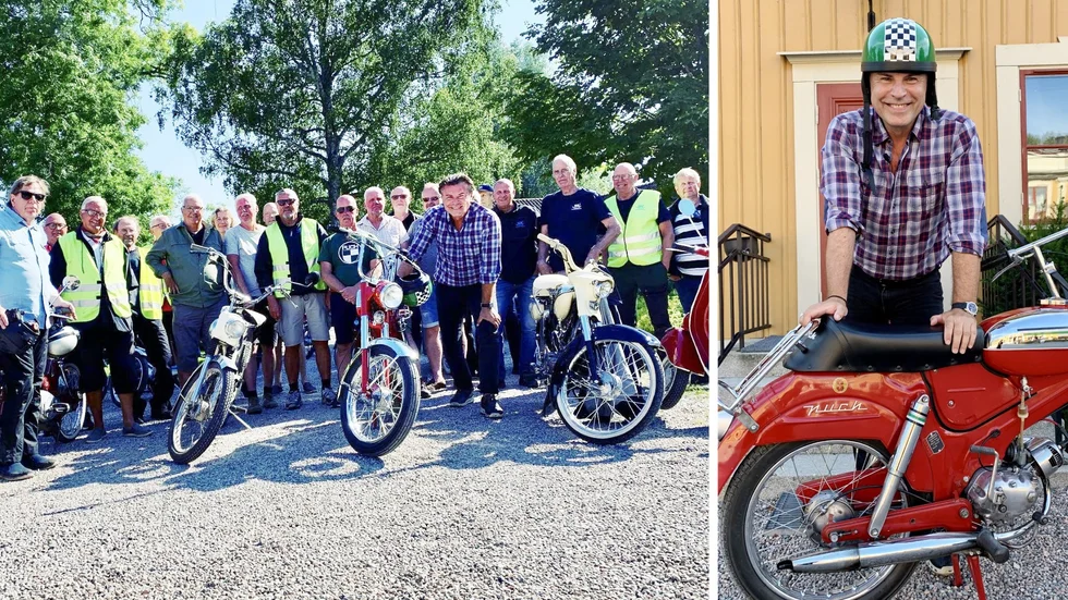 Jovan Radomir glider runt på en gammal Puch Dakota i tv-inslaget från Katrineholm. På Facebook hyllas Go´kväll-reportaget. 