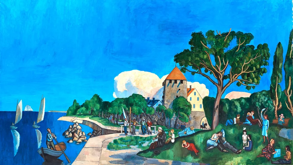 Hilding Linnqvists stora målning "Stadsbild, Visby" har bytt ägare.