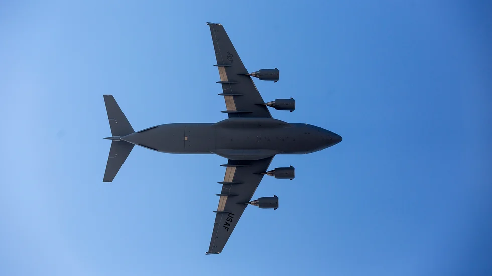 Det amerikanska flygvapnets plan av typen C-17 Globemaster|III. Arkivbild.