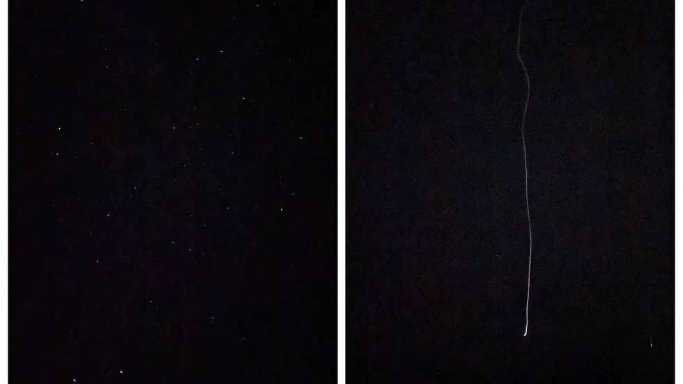 Stjärnhimmel över Loftahammar och ett stjärnfall fångat på bild.