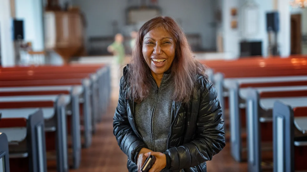 Lalita Sharma har fått sin första dos vaccin.