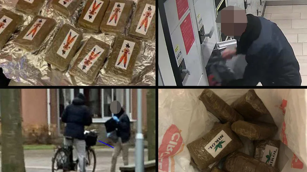Stora partier cannabis har transporterats från huvudstaden till Boden. En av bilderna visar när den 32-årige mannan tar emot ett kilo knark av en man på cykel. Efteråt satte han knarket i ett värdeskåp på Centralstationen.