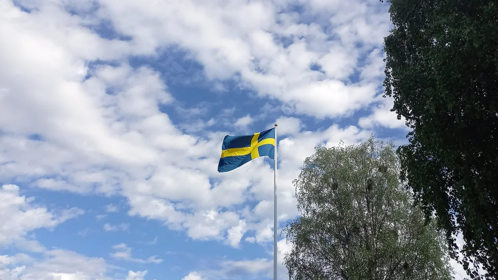 Svenska flaggan, försommargrönska och fint väder-moln. Härligt!
