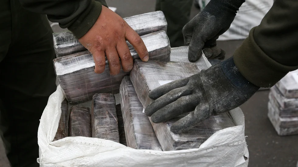 Beslagtaget kokain visas upp i Colombias huvudstad Bogotá. Arkivbild.