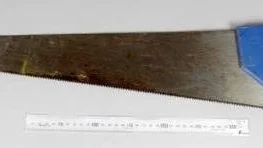 Den här sågen togs i beslag hemma hos 41-åringen som misstänks ha försökt såga av fingrarna av en annan man.