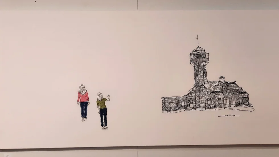 "Minnen från Kiruna: Brandstationen”, textil, 37x78 cm