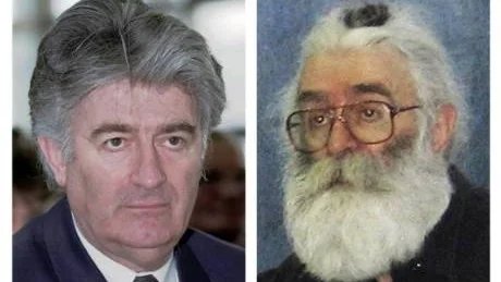 ** FILE **This two picture combination shows: on the left, Bosnian Serb Leader Radovan Karadzic in an April 1996 file photo during the Bosnian Serb assembly session in Pale, some 16 kilometers (10 miles) east of Sarajevo, and on the right, Karadzic in an undated photo released by Belgrade's "Healthy Life" magazine Tuesday July 22, 2008, made at an undisclosed location in Belgrade with glasses, long white hair and a beard. Karadzic hopes to defend himself against U.N. war crimes charges while new details emerge about Radovan Karadzic's secret life: a new wife, a bogus family in the U.S., and regular visits to a bar called "The Madhouse" where wartime photographs of him _ before he grew his long beard _ decorate a wall. (AP Photo)