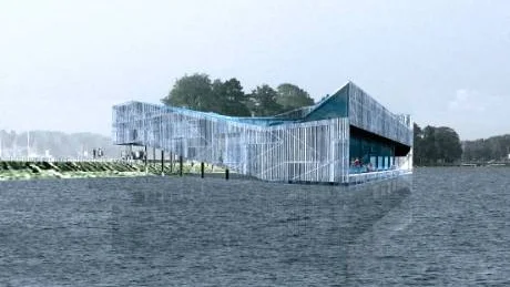 "Bro och brygga" vann arkitekttävlingen om Visans hus. Huset har inte byggts än, och byggs det inte kan ytterligare  pengar utöver vinstsumman falla ut till upphovsmännen.Illustration: Findanis, Kinnmark och Matucci