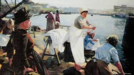 "Tvätterskor på Strandvägskajen", målad i Stockholm 1890. Gerdas hittills dyraste verk. Målningens utgångsspris var för några år sedan 800 000 kronor. Foto: Anders Steiner