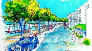 En doft av rivieran. Västervik ett nytt Cannes? Man får lätt associationerna när man ser teckningen på hur strandpromenaden mitt för nuvarande silotomten skulle kunna se ut.