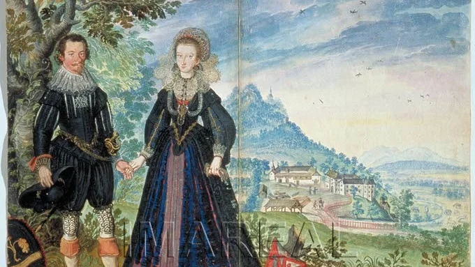 Flyktingar. Paul Khevenhüller och hans maka Regina Catharina hemma i sitt paradis och hemland Kärnten. De tvingades fly när Ferdinand II blev kejsare över det tysk-romerska riket. Den katolske kejsaren tålde inga protestanter, och Paul och Catharina vägrade överge sin religion. De sökte – och fann – en fristad i Sverige. (Tavlan finns på Museum für Angewandte Kunst i Wien).