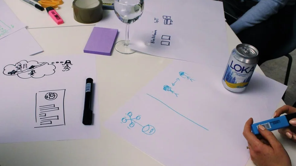 En brainstorming leder fram till idéer och skisser.