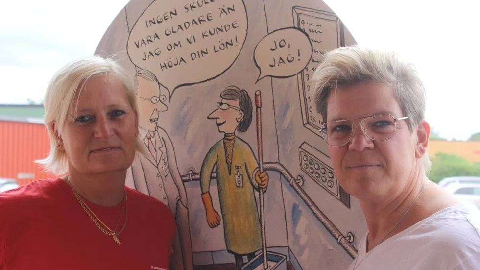 Valen är gjorda, heltidsavtalen undertecknade. Heltidsarbete som norm har tagit ett steg till, berättar Jeanette Persson och Annica Dehlin på Kommunal, framför Robert Nybergs teckning.