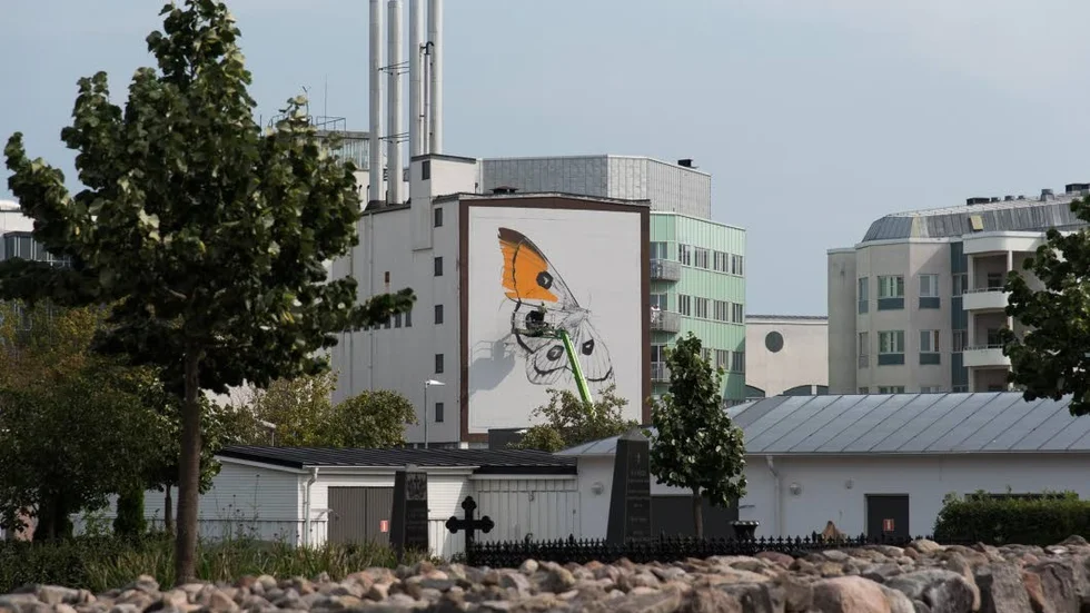 På långt håll syns en fjäril forma sig på Västerviks sjukhus.