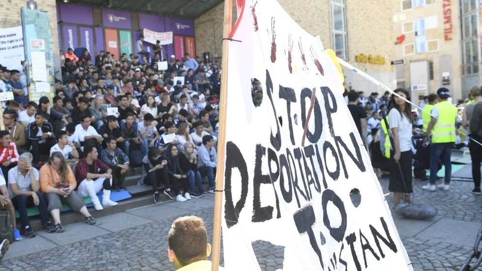 Protest. Demonstration för ensamkommande migranter.