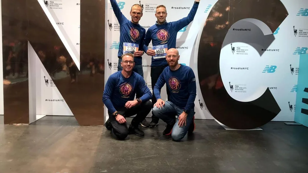 Motalagänget som sprang New York Maraton
Övre raden Fredrik Zeitelberg och Tomas Samuelsson
Nedre: Niklas Östman och Peder Sjölin