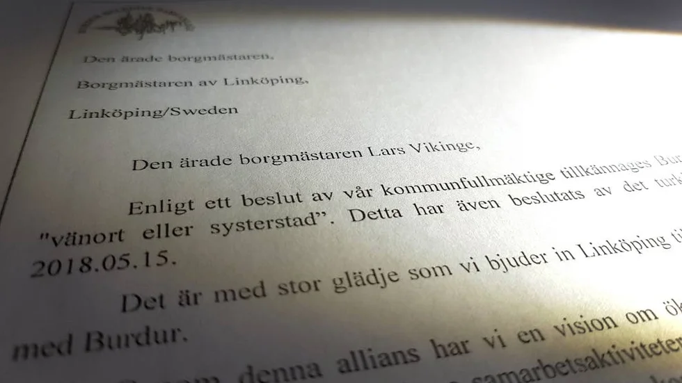 Vänortsförfrågan från turkiska Burdur till Linköping.