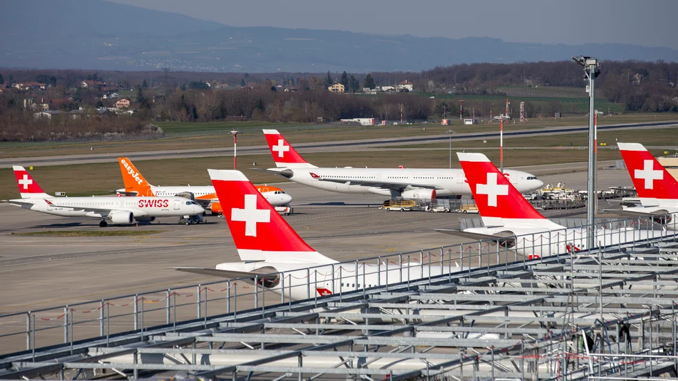Flygplanen stod stilla på flygplatserna i Schweiz på onsdagsmorgonen. Arkivbild.