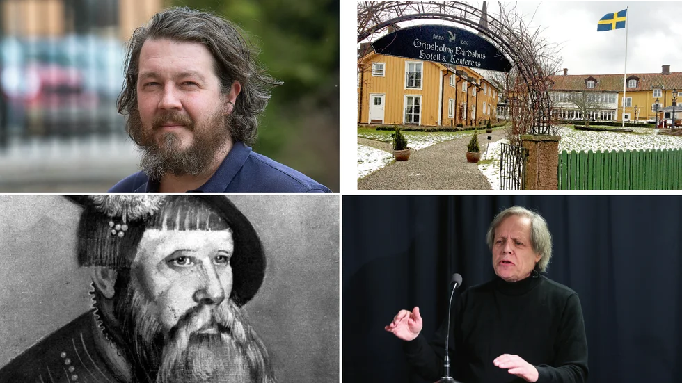 Fredrik Åström på Gripsholms värdshus räknar med att byta ut nuvarande staket mot ett 150 meter långt historiskt konstverk. Där lär säkert Gustav Vasa dyka upp som ett av motiven. Längst ner till höger konstnären Peter Linde.