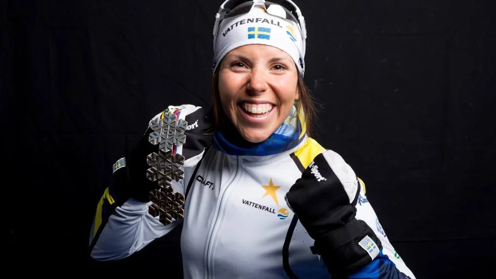 Charlotte Kalla med sina VM-medaljer.