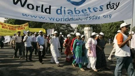 Diabetics and people in general walk in an awareness rally to mark World Diabetes Day in Calcutta, India, Friday, Nov. 14, 2008. (AP Photo/Bikas Das)