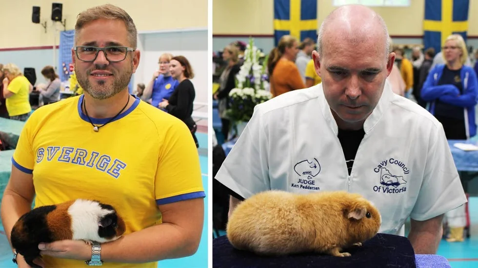 Utställningskommisarie Jens Lindgren och domaren Ken Peddersen från Australien.