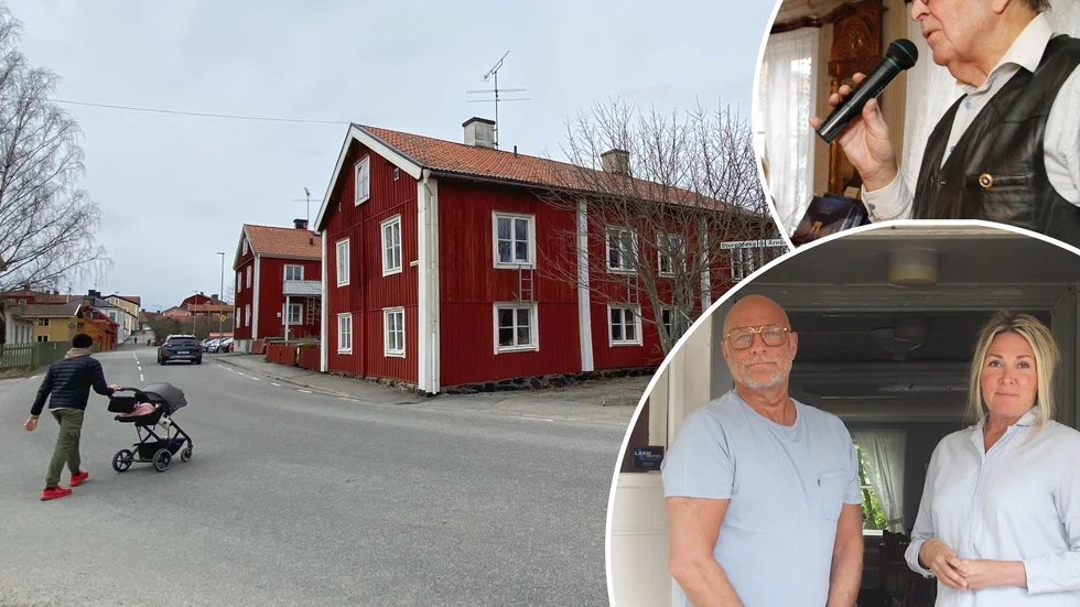 Hembygdsföreningens Lennart Schweitz rasar över SFAB:s rivningsansökan gällande Djurgårdsporten, som syns närmast i bild. I dag bedrivs där vandrarhemsverksamhet av Anders Nyqvist och Jaana Wikman. Bortom Djurgårdsporten på detta fotografi ligger Mariefreds fritidsgård.
