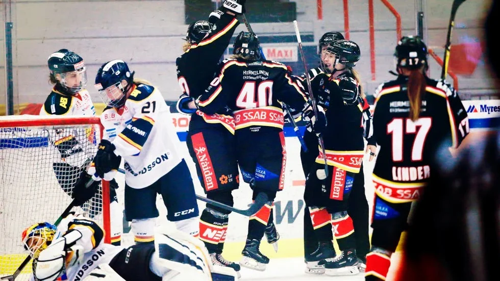 Jubel. Här jublar Luleå Hockey/MSSK efter 1–0-målet.