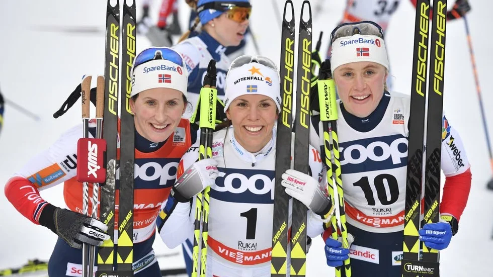 Charlotte Kalla vann före Marit Björgen och Ragnild Haga.