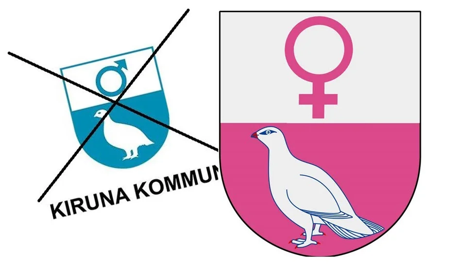 Uppdaterat vapen. Så här föreslår Feministiskt initiativ Kiruna att kommunvapnet ska se ut.
