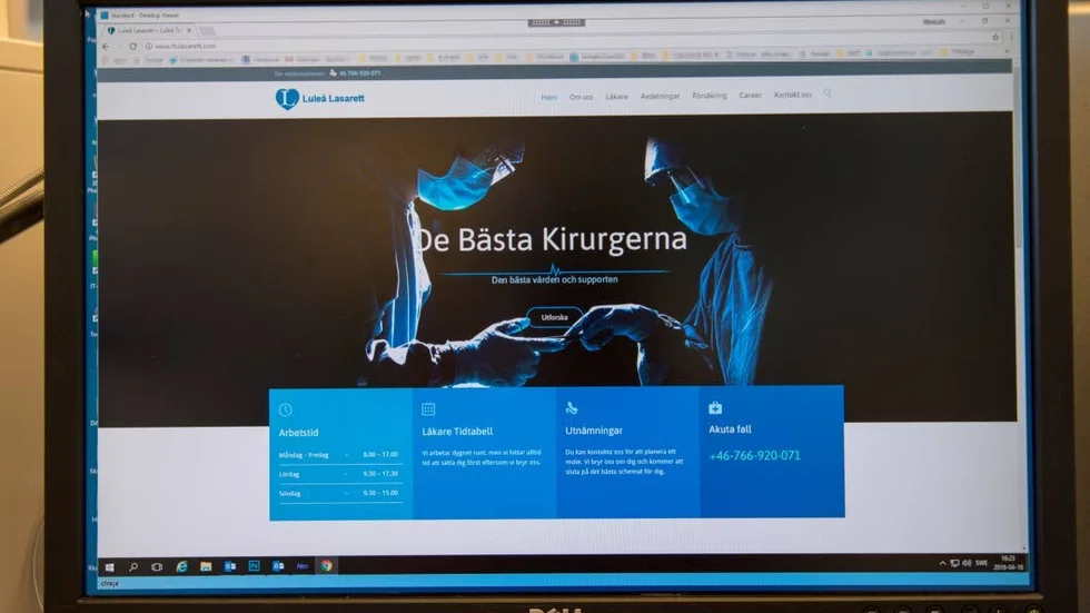 Hemsidan är ett gediget arbete som ger information om behandlingar och avdelningar på ett fejkat sjukhus.