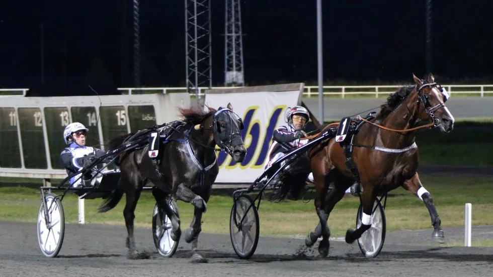 Mr Golden Quick med Magnus A Djuse i sulkyn slog Höwings Star och Mika Forss på mållinjen.
