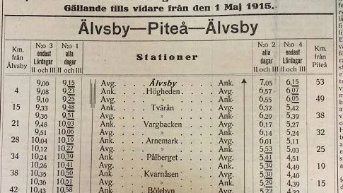 Redan den 1 maj började tågen gå mellan Älvsbyn och Piteå.