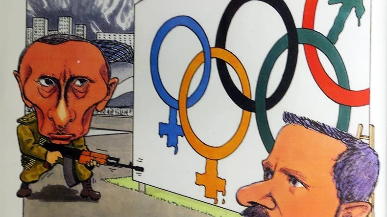 POLITIK OCH KRITIK. Rysslands president Putin porträtteras på en av satirteckningarna i utställningen.