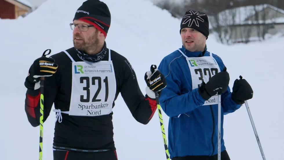 Markus Lidman, Hemmingsmark och Peter Jonsson inför starten i herranas motionsklass. Lidman åkte 4,6 mil dagen innan i Malmstråket.