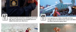 Giraffen Janne lär eleverna geografi