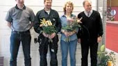 Per-Erik och Marie Störe flankeras av Företagarnas Riksförbunds lokalordförande Håkan Larsson och kommunens näringslivssekreterare Nils Ohlsson.	
FOTO: ZANDRA STOLTZ