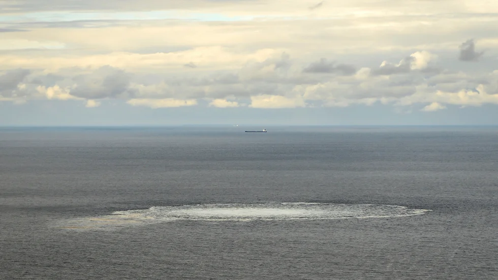 Det största utsläppet från Nord Stream 1 var över 900 meter i diameter när det upptäcktes i tisdags. Arkivbild.