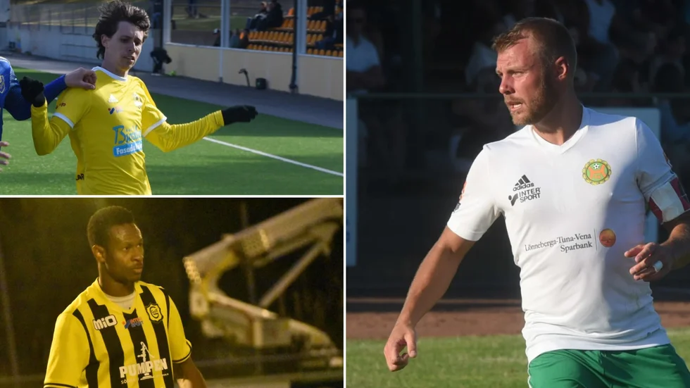  Här är några av spelarna vi tog ut i veckans elva. Ni ser Kisas Maurizio Fagotti, Gullringens Victor Okeji och Hultsfreds Sebastian Strömbom. 